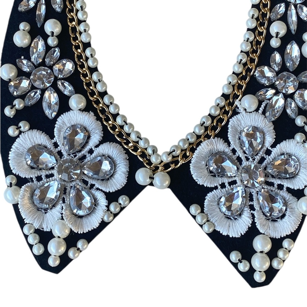 Pearl Rhinestone Bib Collar Necklace Statement Costume Jewelry - Picture 3 of 12